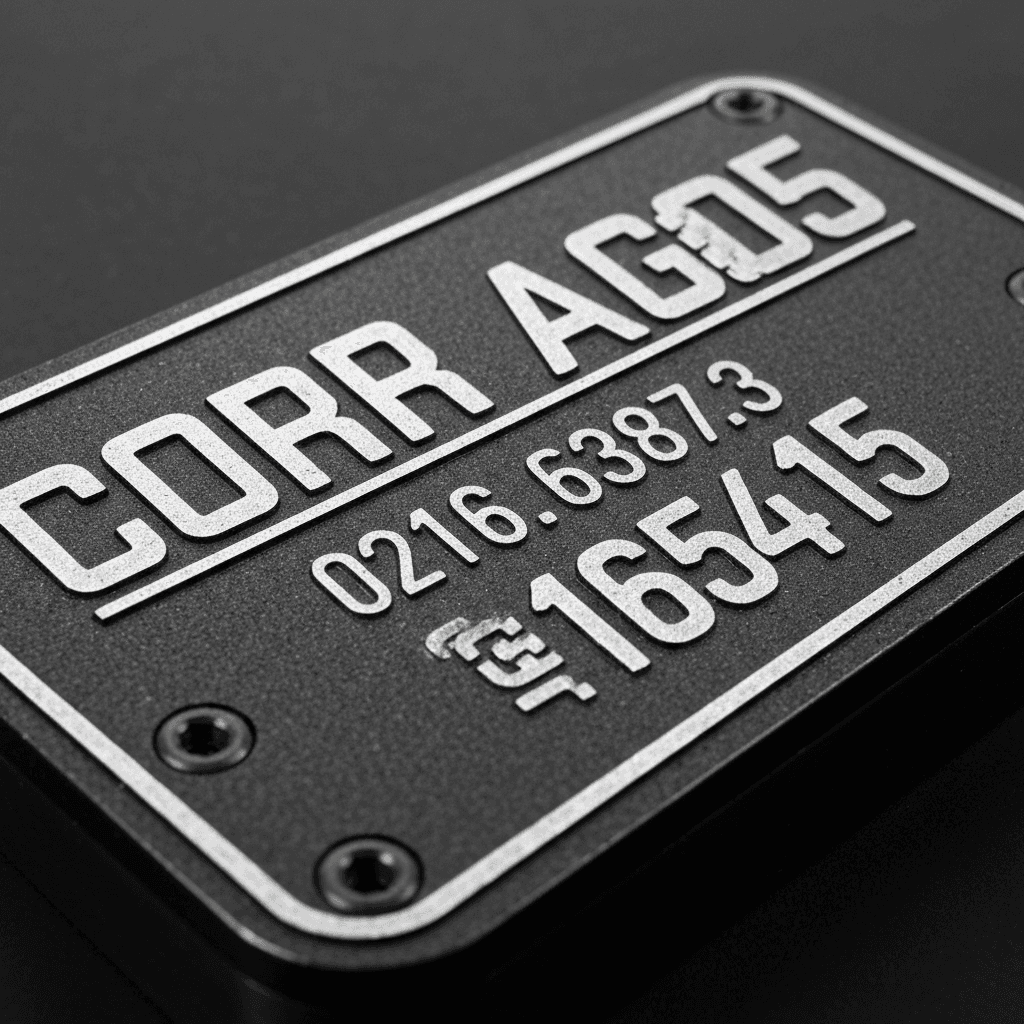 Equipment ID Plates - Industrial Plates laser engraving project on Anodized Aluminum